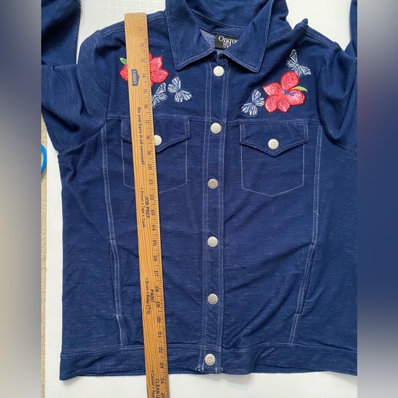 Onque Casual Soft lightweight bling denim jacket, snap buttons, 3/4 sleeves, L - Picture 4 of 12